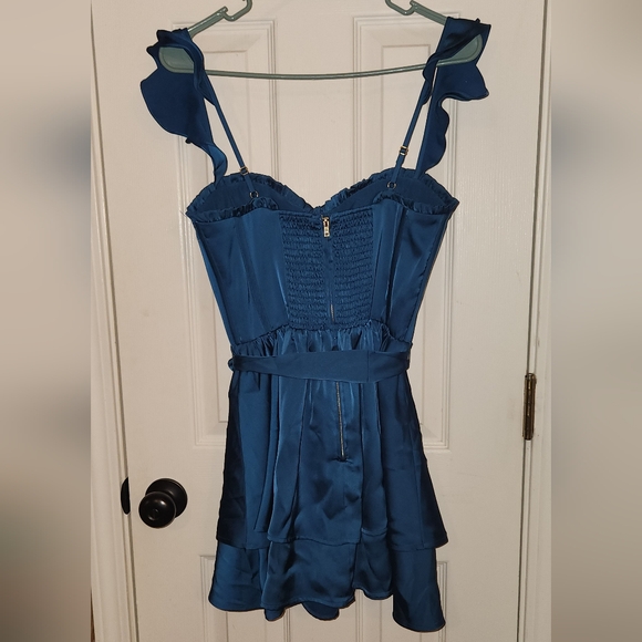 Altar'd State Small Blue Corset Satin Tiered Mini Melney Dress - Picture 8 of 17